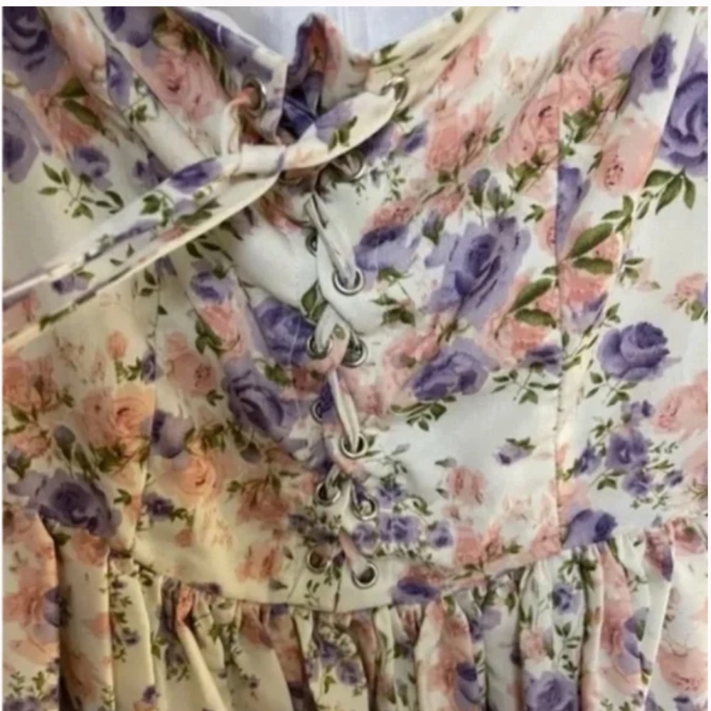 Corset Sweetheart Floral Tie Flower Peasant Elegant Chic Glam Classy Mini Dress - Picture 3 of 7